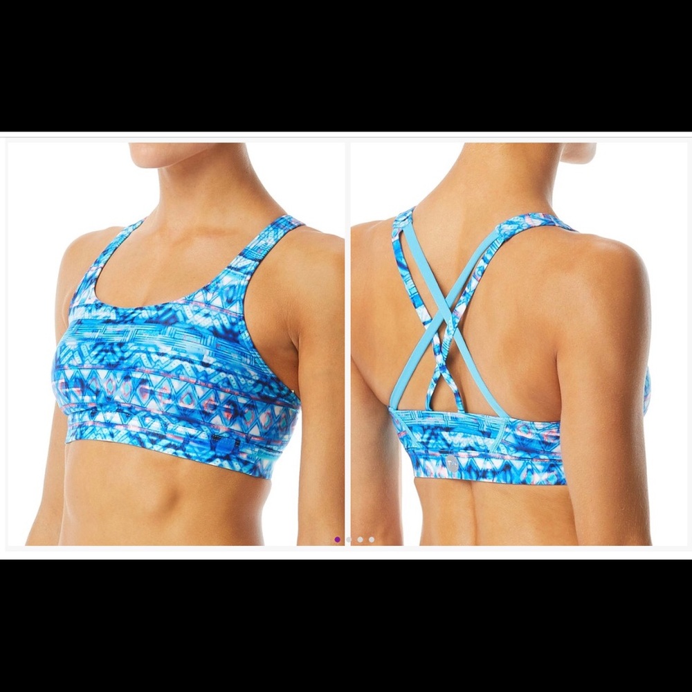 Turquoise Geometric swim top and boy short bottom